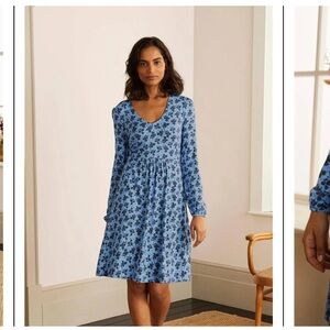 NWOT Boden Hattie Jersey Dress Blue Clover Print Size 6